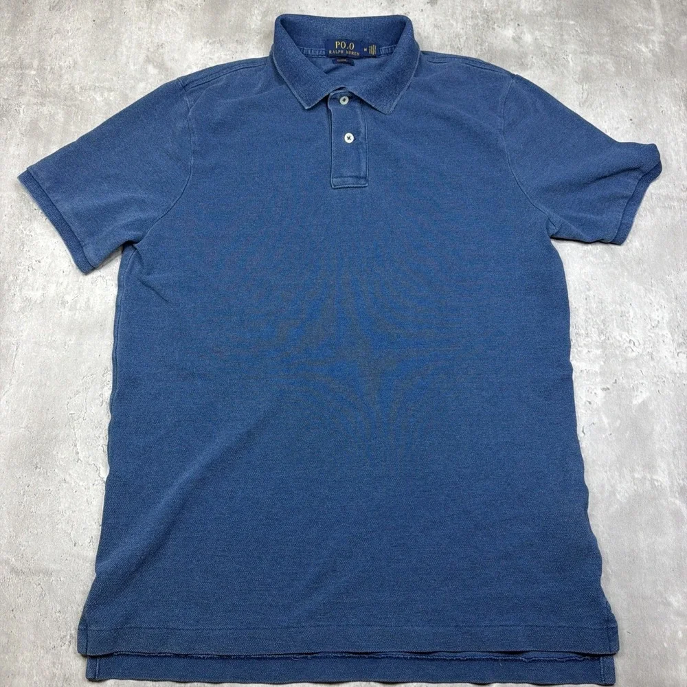 Polo Ralph Lauren Knit Polo Shirt Men's Medium Classic Fit Blue Cotton Texture